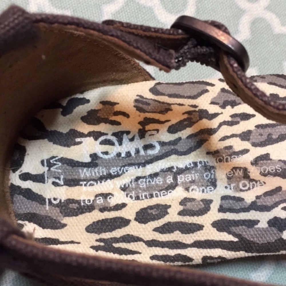 TOMS Leopard Playa Thong Sandals Chocolate Canvas Ocelot 7.5 - Picture 4 of 9